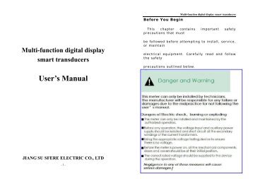 User's Manual - Jiangsu Sfere Electric - Jiangsu Sfere Electric Co.,ltd.