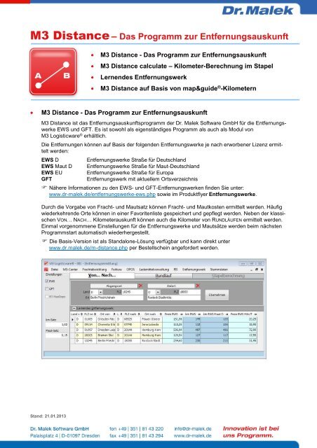 M3 Distanceâ Das Programm zur Entfernungsauskunft - Dr. Malek ...