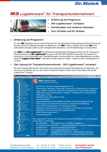 M3 Logisticware® für Transportunternehmen - Dr. Malek Software ...