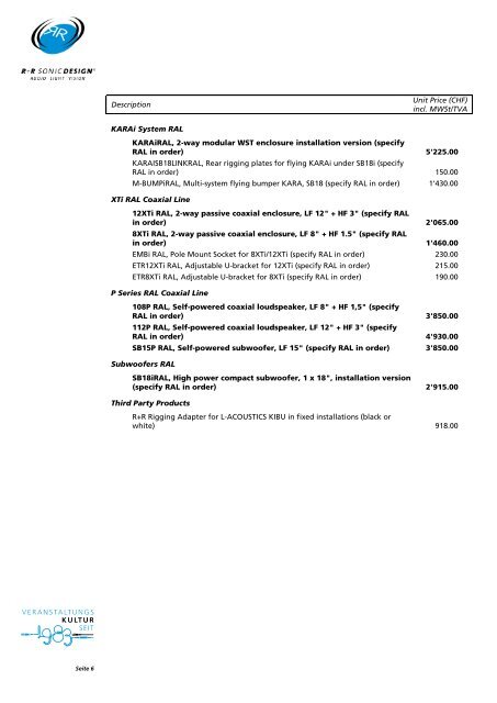 Pricelist - R+R Sonicdesign AG