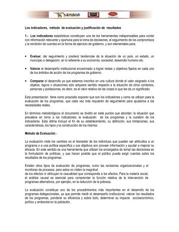 Los indicadores, método de evaluación y justificación de resultados ...