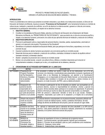 Proyecto promotores de paz estudiantil - Gobierno del estado Miranda