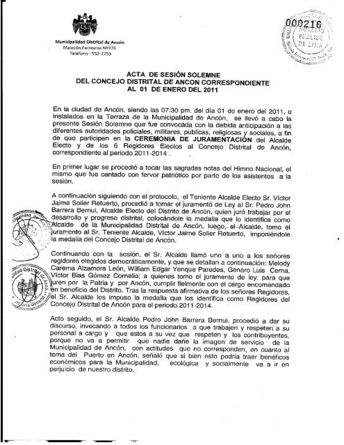 acta de sesión solemne del concejo distrital de ancon correspondiente