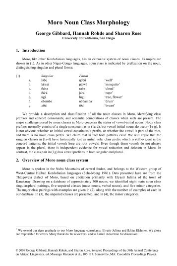 Moro Noun Class Morphology - Linguistics and English Language