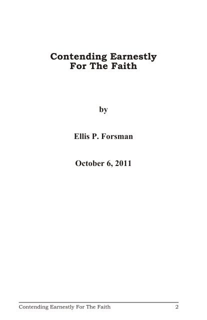 Contending Earnestly For The Faith - Churches of Christ - One Cup ...