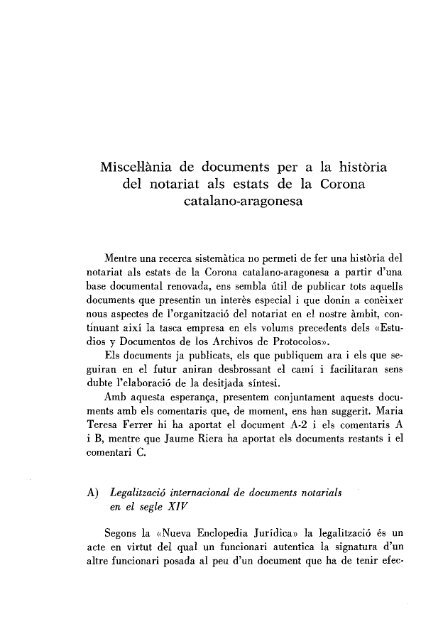 Miscel·lània de documents per a la historia del notariat als estats de ...