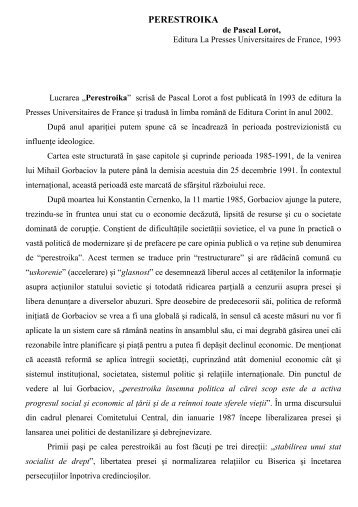 “Perestroika” scrisa de Pascal Lorot a fost publicata în 1993 la Press ...