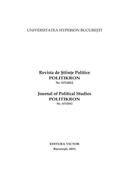 Revista de Ştiinţe Politice Journal of Political Studies - ultimaora