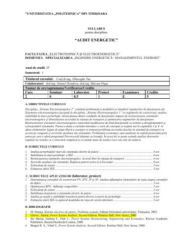 audit energetic - Facultatea de Electrotehnică şi Electroenergetică