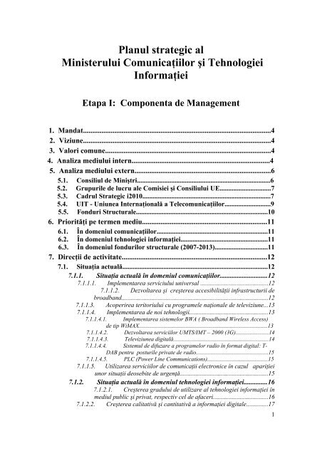 Planul strategic al Ministerului Comunicaţiilor şi Tehnologiei ...