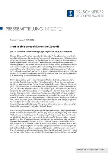 PRESSEMITTEILUNG 14|2012 - dr-schneider.com