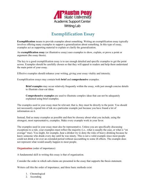 help with exemplification essay