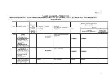 1 Anexa I.2 PLAN DE REALIZARE A PROIECTULUI Denumirea ...