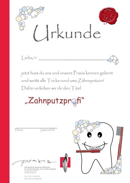 Tapferkeitsurkunden - Zahnärztliche Gemeinschaftspraxis Strenger