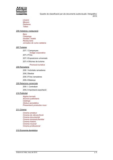 quadre de classificació per als documents audiovisuals i fotogràfics