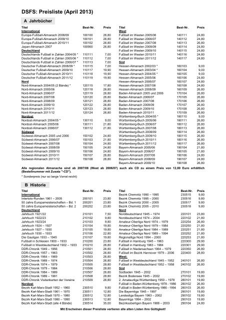 Preisliste und Bestellschein - DSFS