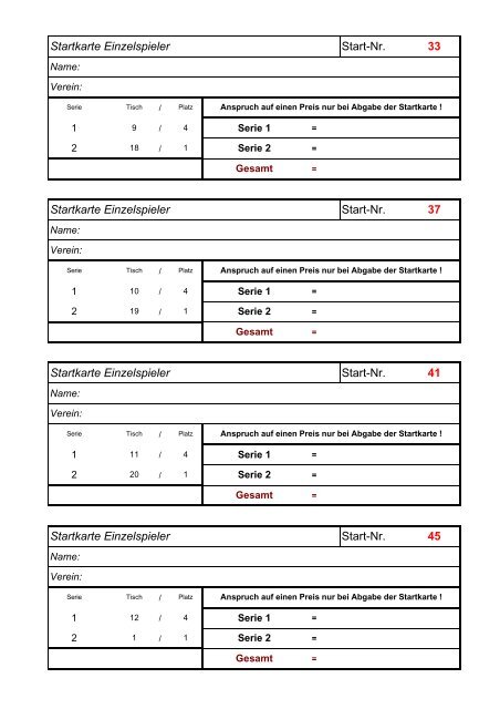 Startkarte Einzelspieler Start-Nr. 13 Startkarte Einzelspieler ... - DSkV