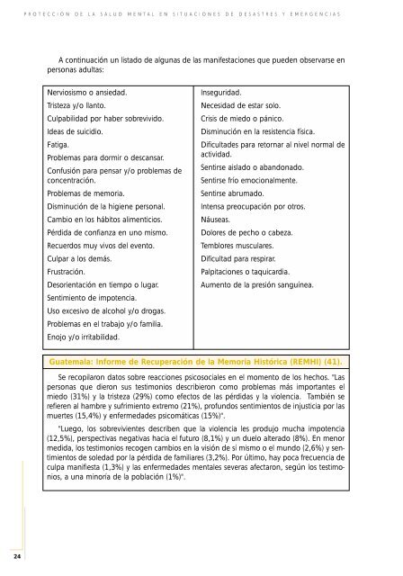 Protección de la salud mental en situaciones de desastres y emergencias