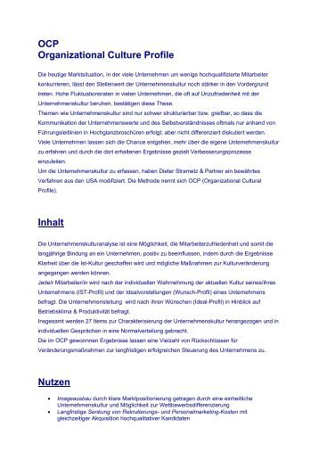 OCP Organizational Culture Profile Inhalt Nutzen - Dieter Strametz ...