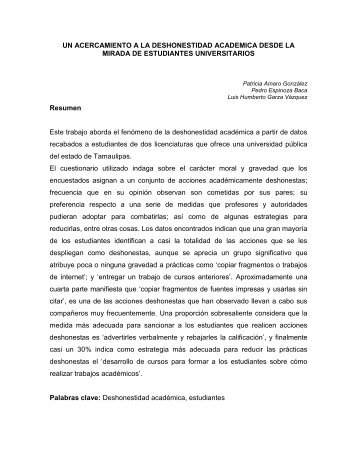 UN ACERCAMIENTO A LA DESHONESTIDAD ACADEMICA ...