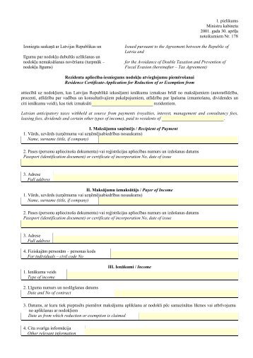 1. pielikums Ministru kabineta 2001. gada  30. aprīļa noteikumiem Nr ...