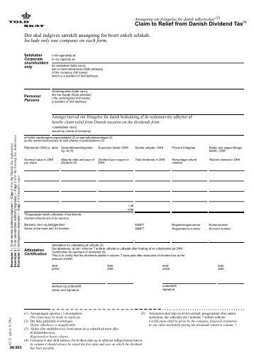 Claim to Relief from Danish Dividend Tax(1) - DSW