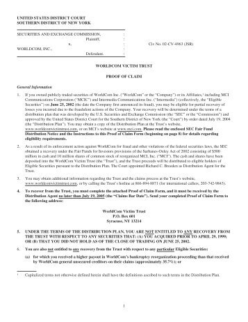worldcom victim trust proof of claim - DSW