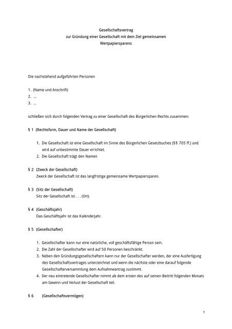 Gesellschaftsvertrag Zur Grundung Einer Gesellschaft Mit Dsw Gesellschaftsvertrag Zur Grundung Einer Gesellschaft Mit Dsw