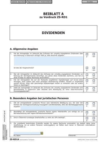 ZS-RD1A -BEIBLATT A zu Vordruck ZS-RD1 (Formular)