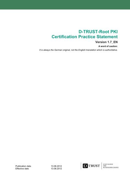 D-TRUST-Root PKI Certification Practice Statement