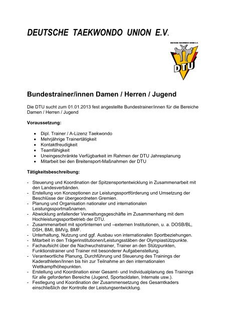 Ausschreibung Bundestrainer/in - Deutsche Taekwondo Union