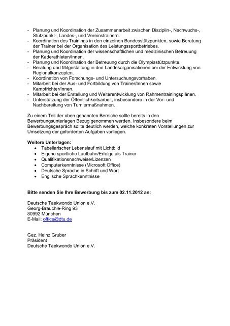 Ausschreibung Bundestrainer/in - Deutsche Taekwondo Union