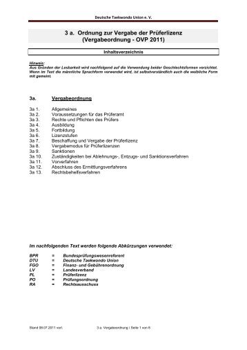 3 a. Ordnung zur Vergabe der Prüferlizenz - Deutsche Taekwondo ...