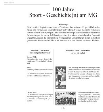 100 Jahre Sport - Geschichte(n) am MG - Duisburg