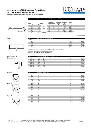 Lieferprogramm TML Rohre und Formstücke nach DIN EN 877 und ...