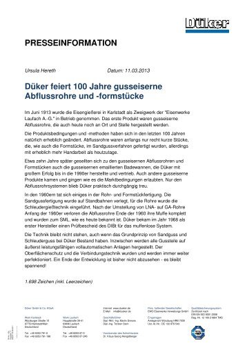 PRESSEINFORMATION Düker feiert 100 Jahre gusseiserne ...