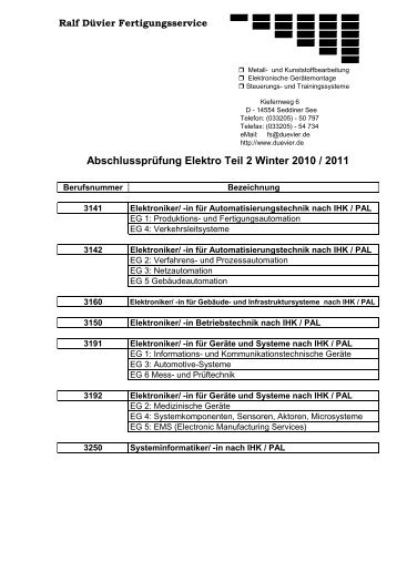 Abschlussprüfung Elektro Teil 2 Winter 2010 / 2011 - Ralf Düvier