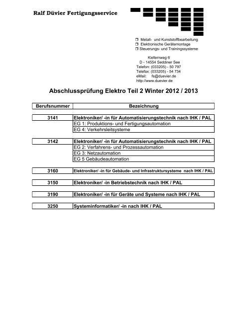 Abschlussprüfung Elektro Teil 2 Winter 2012 / 2013 - Ralf Düvier