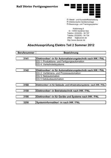 Abschlussprüfung Elektro Teil 2 Sommer 2012 - Ralf Düvier