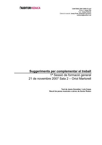 Suggeriments per complementar el treball 1ª Sessió de ... - L'Auditori