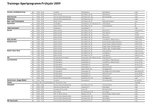 Trainings-Sportprogramm Frühjahr 2009 - Düsseldorfer Turnverein ...