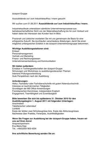 duisport gruppe auszubildende zur zum industriekauffrau mann - Bewerbung Ausbildung Industriekauffrau duisport gruppe auszubildende zur zum industriekauffrau mann - Bewerbung Ausbildung Industriekauffrau