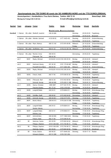 Sportangebote des TSV DUWO 08 sowie der SG HAMBURG-NORD ...