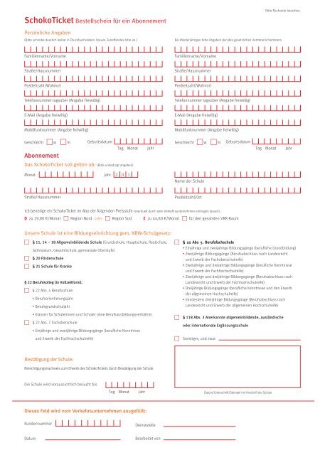 SchokoTicket Bestellschein für ein Abonnement Abonnement - DVG ...