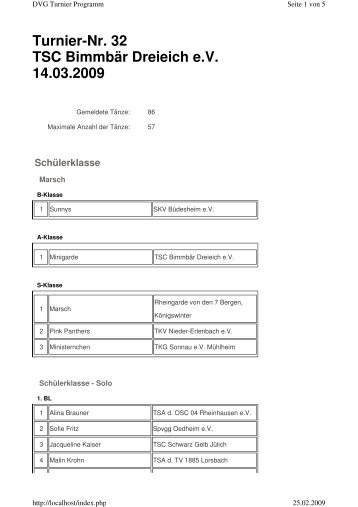Turnier-Nr. 32 TSC Bimmbär Dreieich e.V. 14.03.2009 - DVG