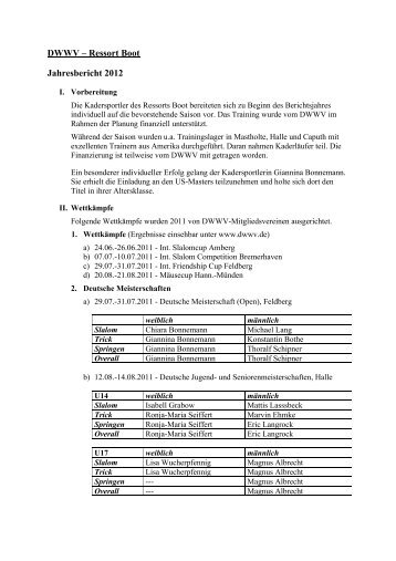 DWWV â Ressort Boot Jahresbericht 2012