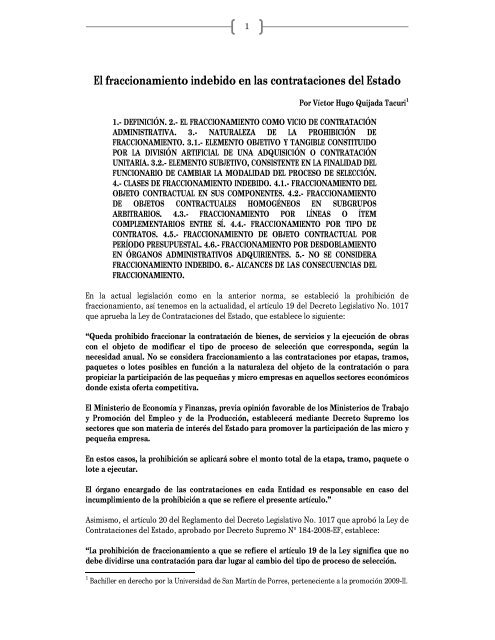 El fraccionamiento indebido en las contrataciones del Estado