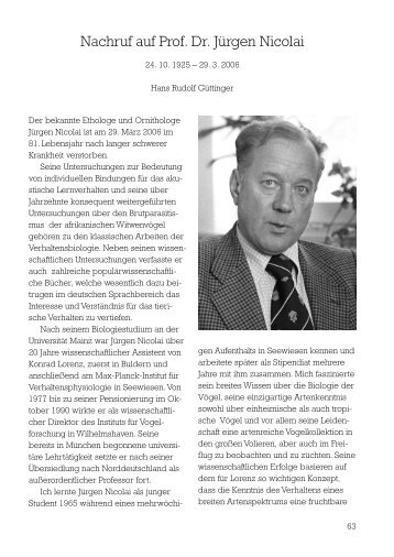Nachruf auf Prof. Dr. Jürgen Nicolai - Deutsche Zoologische ...