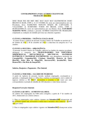 contraproposta para acordo coletivo de trabalho 2011/2012 sind ...