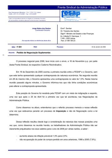 Ler aqui a carta enviada ao Ministro de Estado e das Finanças ... - Fne